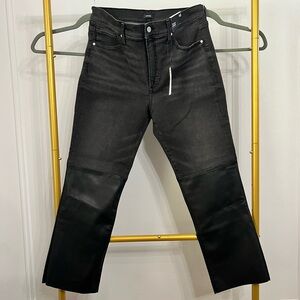 NWT 90s Super High Rise Waisted Faux Leather Paneled Jeans